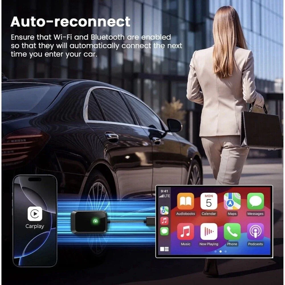 Wireless CarPlay Adapter for iPhone Plug and Play USB C Zero Latency Adapter